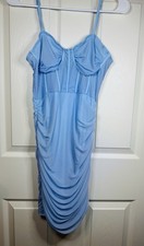 SHEIN Petite M Blue Ruched Bodycon Mini Dress Bustier Spaghetti Strap Party