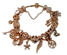 Pandora Charm Bracelet Rose Gold with 22 Charms and Clear Pave Safety Chain