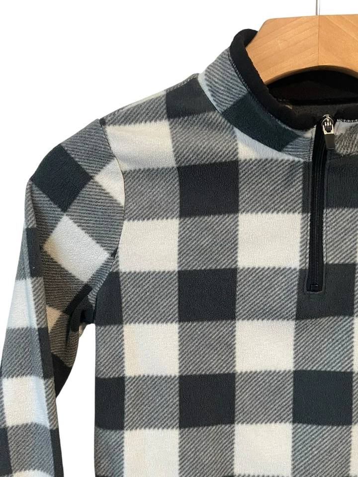 Suéter Jumping Beans Cuarto Cremallera Niños Talla 7 Negro Blanco Cuadros Pull Over Vellón Foto 2 de 4