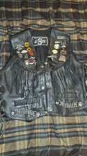 Vintage SHAF Black Leather Snap Button Front Biker Fringe Vest/Sz M - WITH PINES