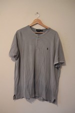 Mens Ralph Lauren Grey T Shirt Grandad style 3 button XL Mesh 24 inches P2P Big