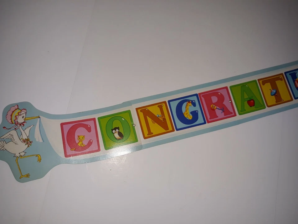 Banner articulado vintage años 80 Baby Shower 76" decoración cigüeña felicitaciones  Foto 3 de 4