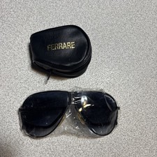 Vtg Ferrare Foldable Aviator Sunglasses Black FramGradient Lens W/Case 70s - NEW