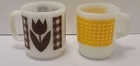 Vintage Pair Of Glasbake Brown Tulip & Gingham & Fire King Yellow Gingham Mugs