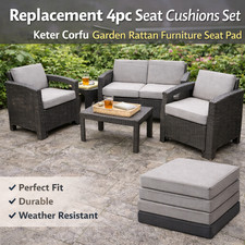 Replacement 4pc Seat Cushions Set Keter Corfu Garden Rattan Furniture Seat Pad