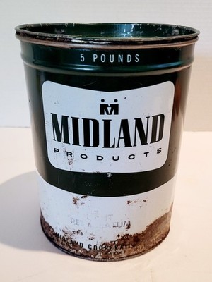 MIDLAND VTG 5 LB METAL GREASE CAN-EMPTY-7.5'' TALL- 5 3/4'' DIAM