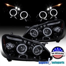 Fit 2003-2008 Toyota Corolla Halo Projector Headlight Glossy Black Smoke Led Bar