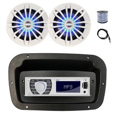 Pyle Marine Radio,Adapter,Spa Bezel,Antenna,Wire, 2x 6.5" 180W LED White Speaker