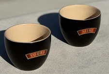 CB2 “Yours” & “Mine” Stoneware Mugs Set of 2 – Black Tan Inside | Couples Coffee