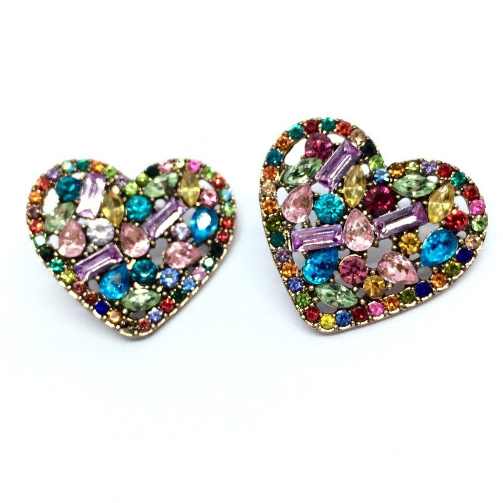 RHINESTONE HEART Multicolor Statement Stud Earrin… - image 8