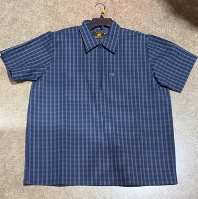 FB County Checker Short Sleeve Half Zip Shirt Top Navy Grey Gray
