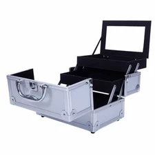 Aluminum Makeup Train Jewelry Storage Box Cosmetic Button Lock Case Organizer US