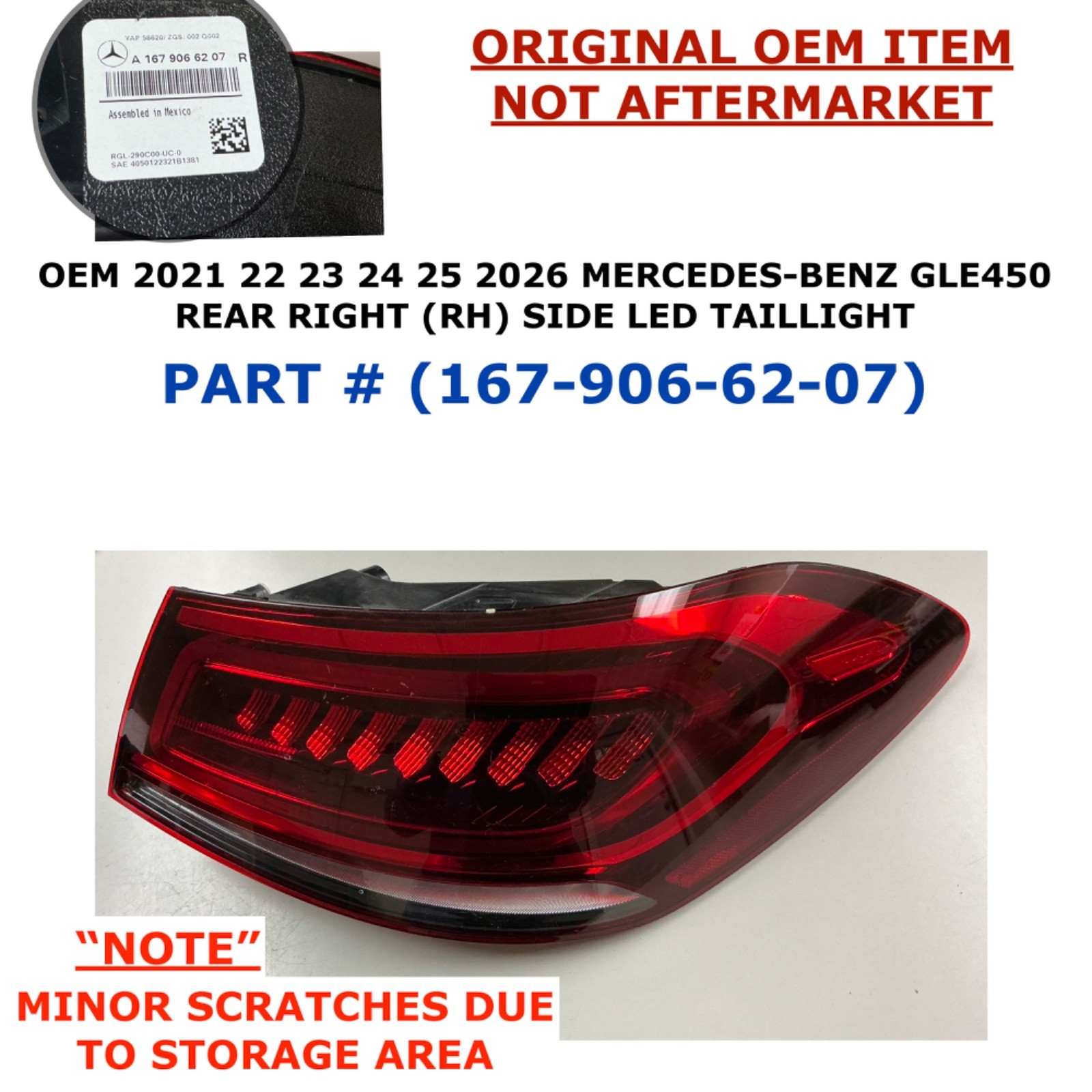 2021 22 23 24 25 2026 Mercedes-Benz GLE 450 rear right side LED taillight