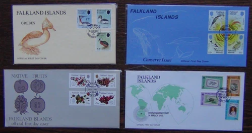 Falkland Island 1983 Fruits Commonwealth 1984 Nature Grebes sets on FDC