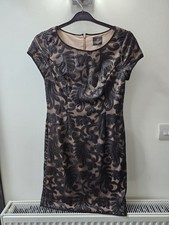 Adrianna Papell Women's Dress Taupe Black Sequin Size 12 Fitted Evening Party