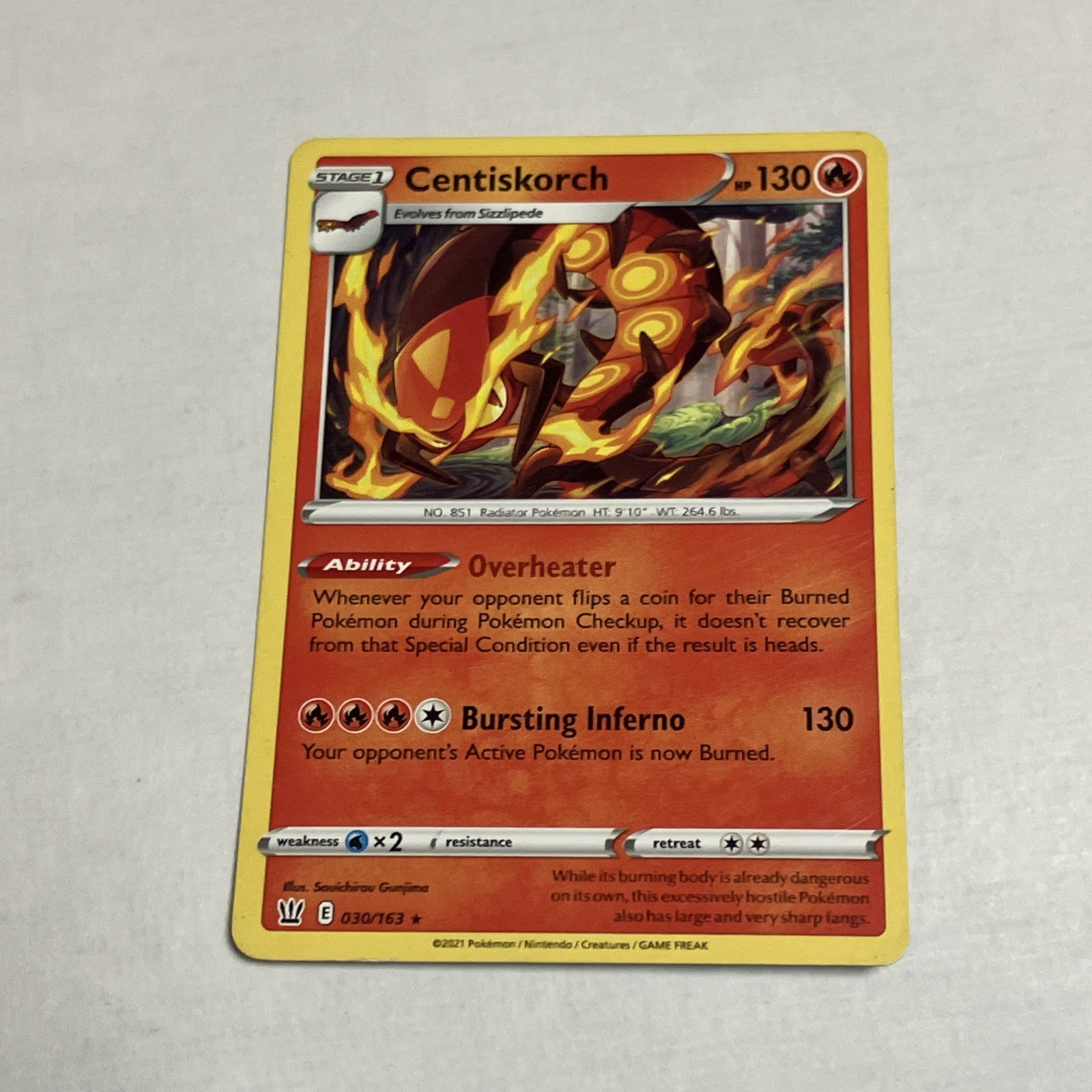 Centiskorch RARE Pokemon TCG Card 030/163