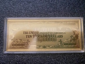 Gold Foil 10,000 Dollars Banknote in Plastic enclouser