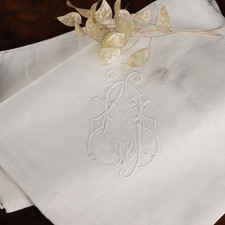 Tovaglia in Fiandra di Lino Antica Ricamo Punto Pieno 392 x 180 cm Originale