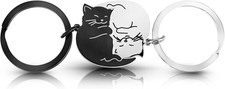 2Pcs Couple Matching Cat Keychain Gifts for Boyfriend Girlfriend, Best Friend Bi