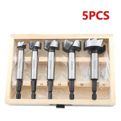 5Pcs Forstner Drill Bits Set 1/4'' Hex Shank Self-Centering Hole Saw Wood Tool