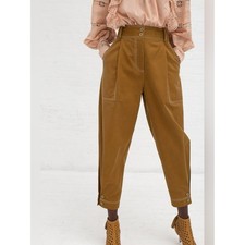Ulla Johnson Fleet Pants Camel Utility Tapered Ankle Cropped Pleated Trousers 4