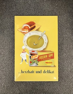 Großes Alt Blechschild Erbscreme Suppe Fondor MAGGI Reklame Tante Emma Werbung