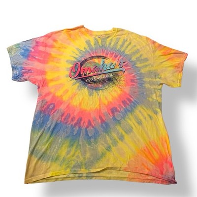Vintage XL Omaha's Zoo and Aquarium Tie Dye Shirt  Neon 90s Swirl Colorful