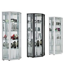 GLASS CORNER CABINET UNIT BLACK OAK WHITE SILVER SELBY HOME FURNITURE LIVING