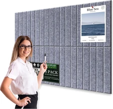 Large Cork Bulletin Board for Wall 36"X24", 6 Pack Felt Slat Wall Panel Tiles wi
