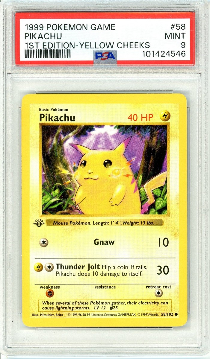 【PSA8】ピカチュウ 英語版 1st 初版 Yellow Cheeks Pokemon Pikachu Yellow Cheeks #58 Base Set 1st Edition PSA 9