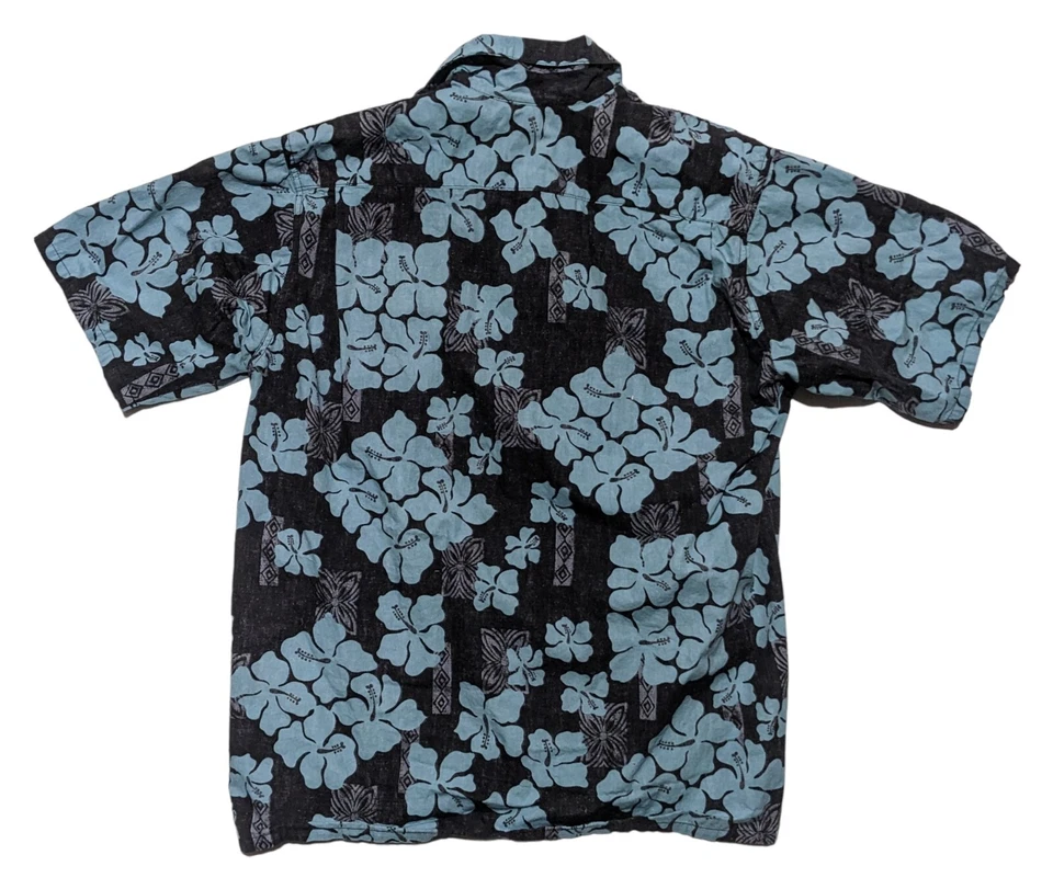 Camisa Hawaiana Go Barefoot Para Hombre M Manga Corta Abotonada Negra Turquesa Floral Foto 3 de 4