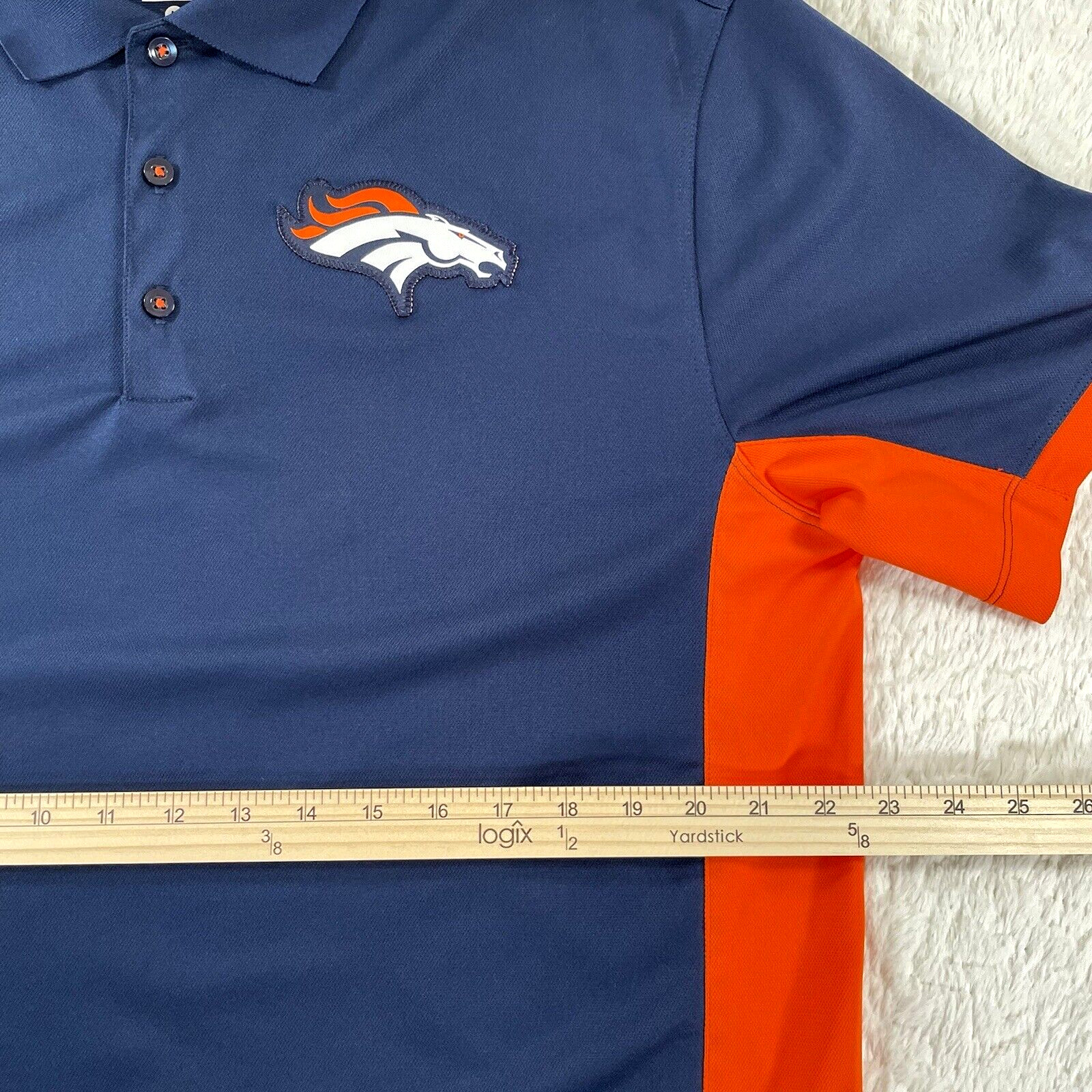 Nike DRI-FIT Broncos Shirt Mens Large Blue Orange Golf Polo Golfer Short Sleeve thumbnail 4