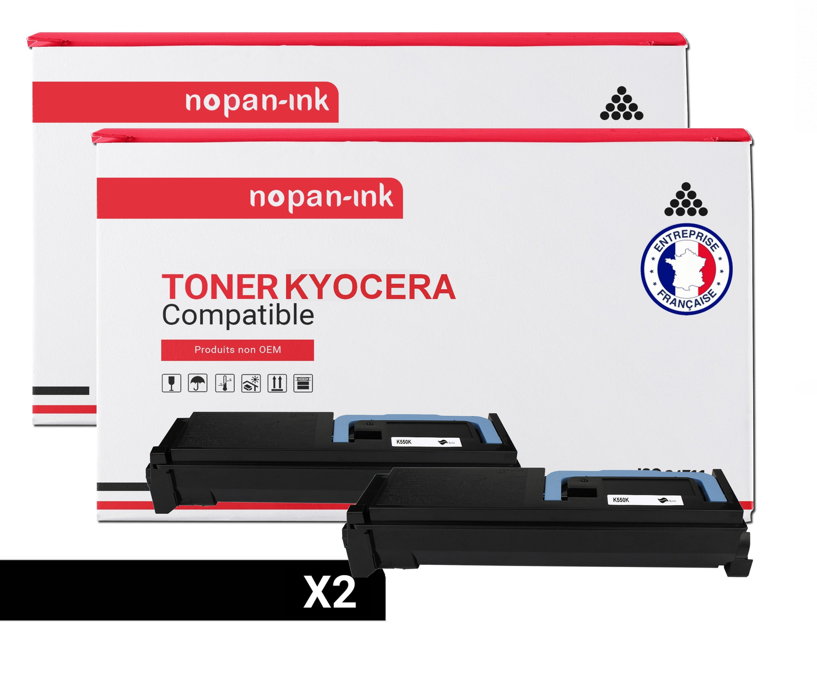 Toner KYOCERA TK550K Noir Compatible NOPAN-INK évitez les pannes d'encre en entreprise x2