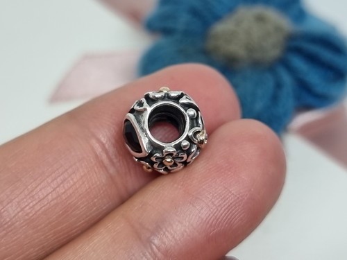 Genuino Pandora Plata y Oro 14k Gota de Rocío Dije Diamante Ónix Negro 💕925 ALE - Imagen 8 de 8