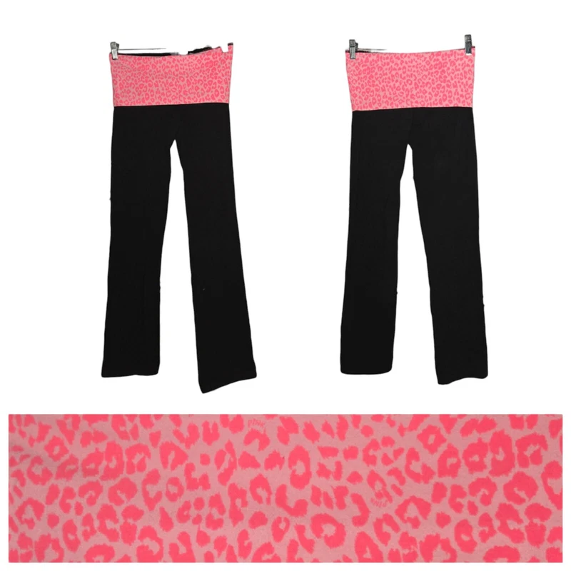 victoria-secret-vs y2k vintage foldover yoga flare leopard pants