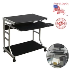 Rolling Computer Desk Laptop PC Coner Table Desktop w/ Rolling Wheel Home Office