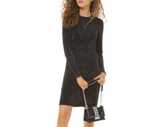 Michael Kors Metallic Twist-Front Mini Dress Black/Silver Size L 3718