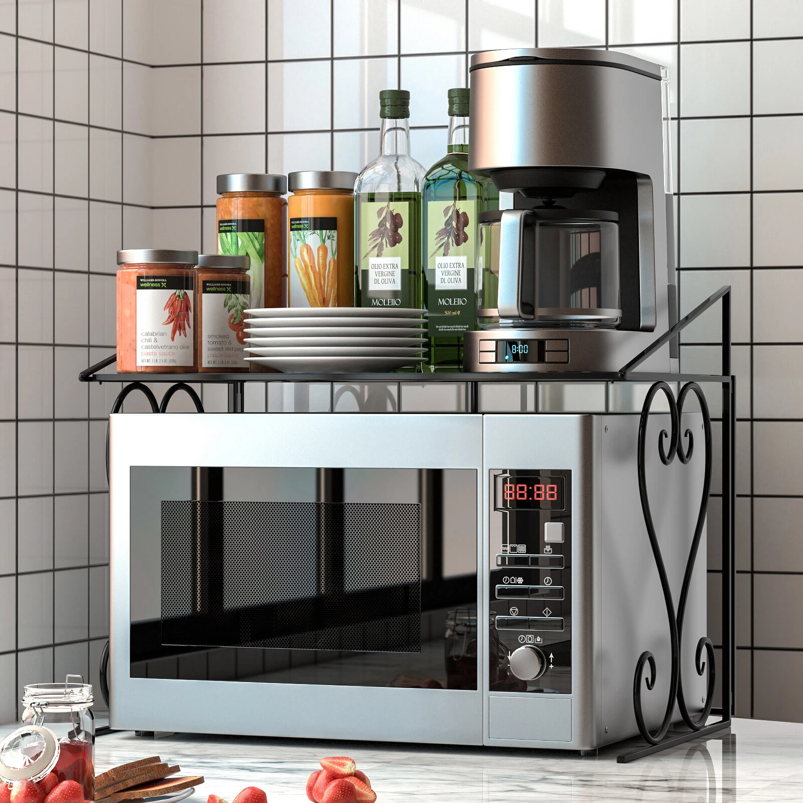 Metal Shelf Microwave Oven Rack Kitchen Organizer Counter Cabinet Storage Black