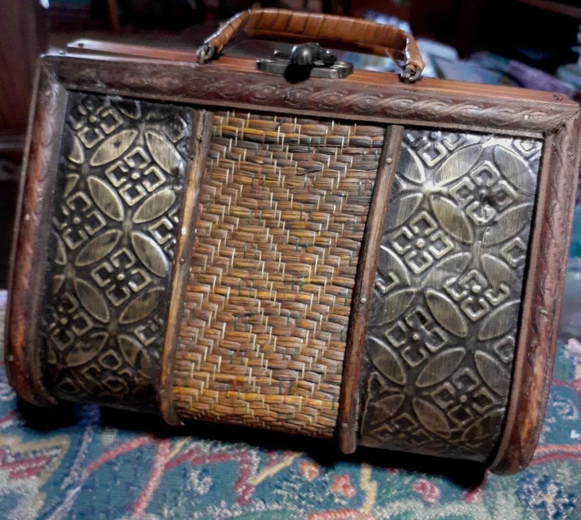 Vintage Wooden Box Purse Woven Bamboo and Wood With Metal Latch Lovely  Detail | eBay