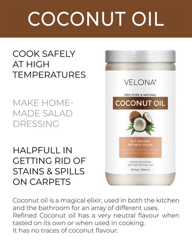 Coconut Oil 92 Degree by Velona - 2 Fl Oz / 1 Gal in jar Refined Cold pressed - Picture 36 of 43