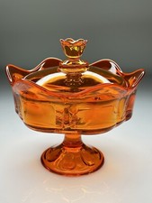 Viking Glass Epic Persimmon Footed 3 Part Candy Dish 1438 Mid Century Modern