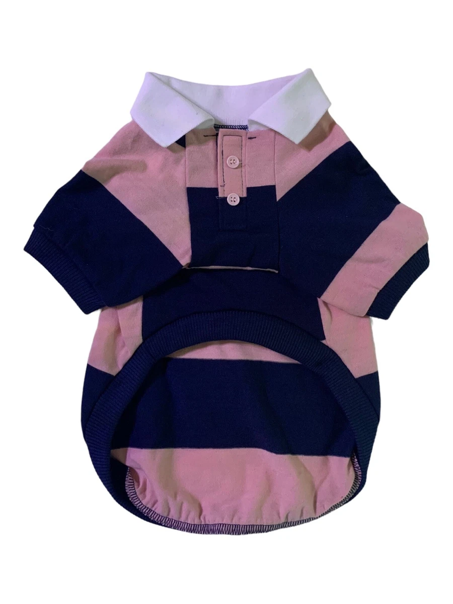 Boots And Barkley Dog Cat Rugby Shirt Navy Pink Stripes White