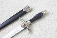 S1403 BRASS MEDIEVAL KNIGHTS TEMPLAR RED CROSS CRUSADER DAGGER SWORD SHIELD 15.6