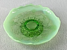 Northwood Jefferson Green Opalescent Pedestal Plate Shallow Bowl Grape Pattern