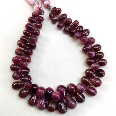 Natural Ruby Gemstone 8x5 to 13x9 mm Size Smooth Drop Shape Beads 8.5'' Strand