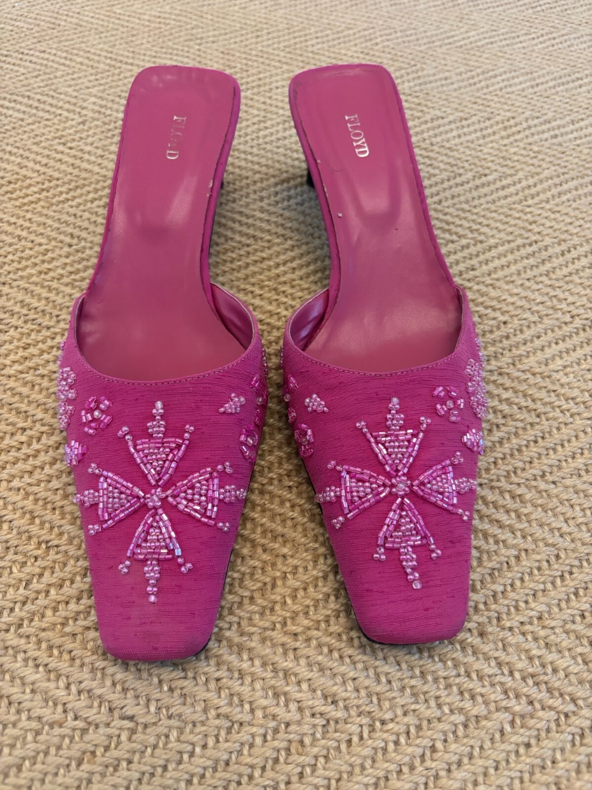 Pink Kitten Heels with Beading