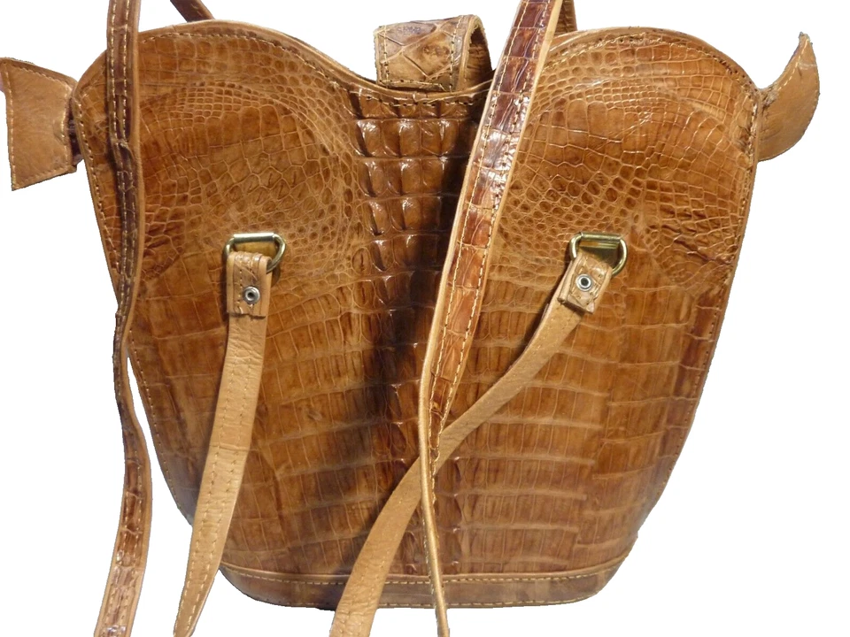 Sac / Pochette en Cuir CROCO Véritable vintage fait main - Photo 4/4