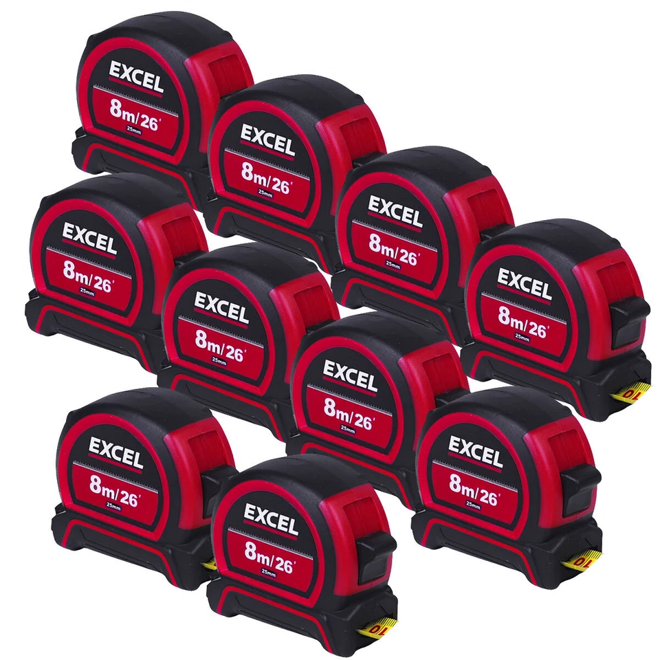 Excel PVC Tape Measure 8m 26ft Measure Metric / Imperial Pack of 10