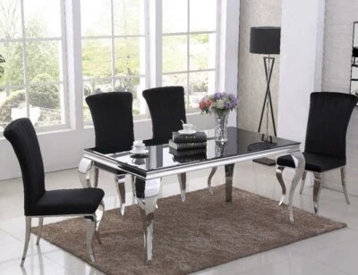 Black glass dining table and 6 chairs - Image 1 of 4