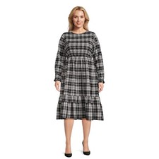 Terra & Sky Women's Plus Size Black Plaid Tiered Peasant Midi Dress U pick NEW